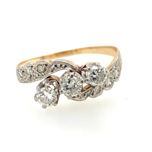 Art Deco 0.42ct Diamond 18K & Platinum RingSize 6.5